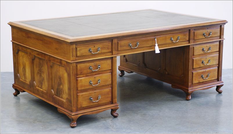 1019 Antique Large Mahogany Partners Desk (2)